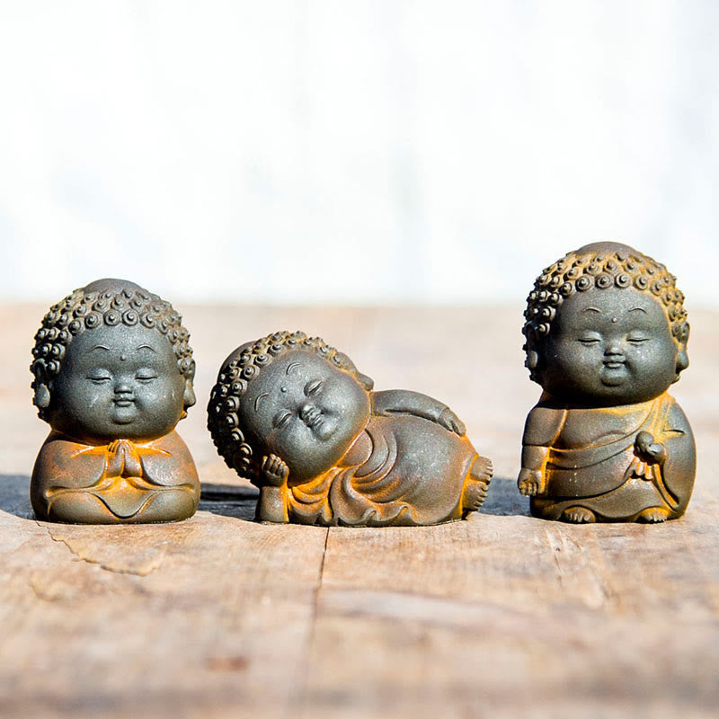 Buddha Stones小型 立位 横臥位 座位 かわいい 仏像 鉄粉 錆 鋳造 樹脂 像 室内装飾