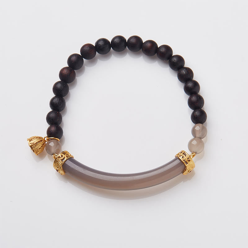 Buddha Stonesサンダルウッド グレーアゲート カルセドニー カフ ハーフブレスレット バングル