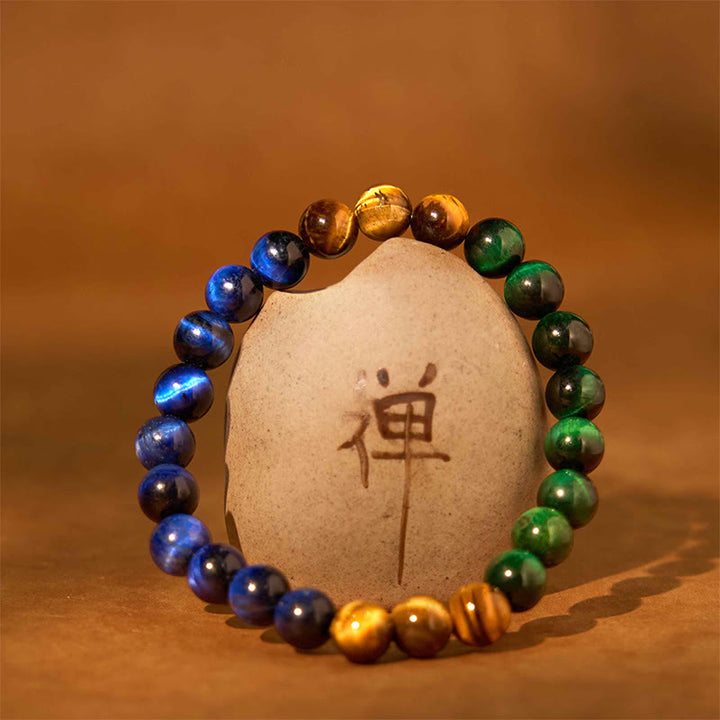 Buddha Stonesブルータイガーアイ グリーンタイガーアイ タイガーアイバランスブレスレット
