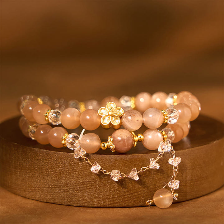 Buddha Stonesサンストーン クリスタル 桃の花 富 ダブルラップブレスレット