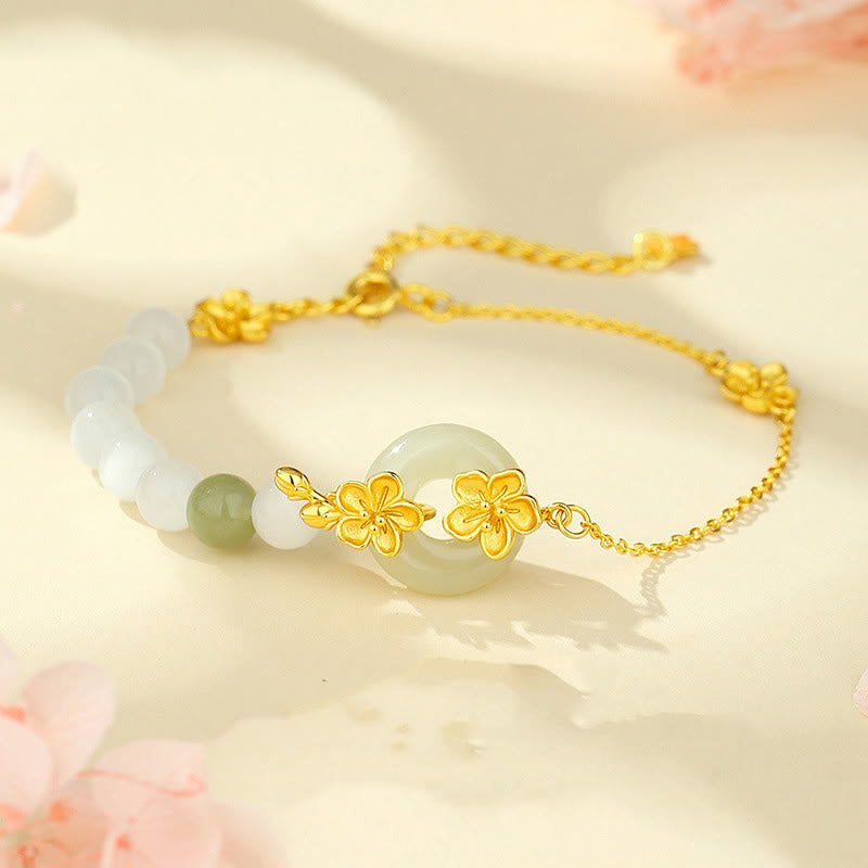 Buddha Stonesクリソベリル 和田翡翠 999スターリングシルバー ラブブレスレット - クリソベリル和田翡翠 ゴールデン 999 スターリングシルバー (手首周り: 14-19cm) - image 0