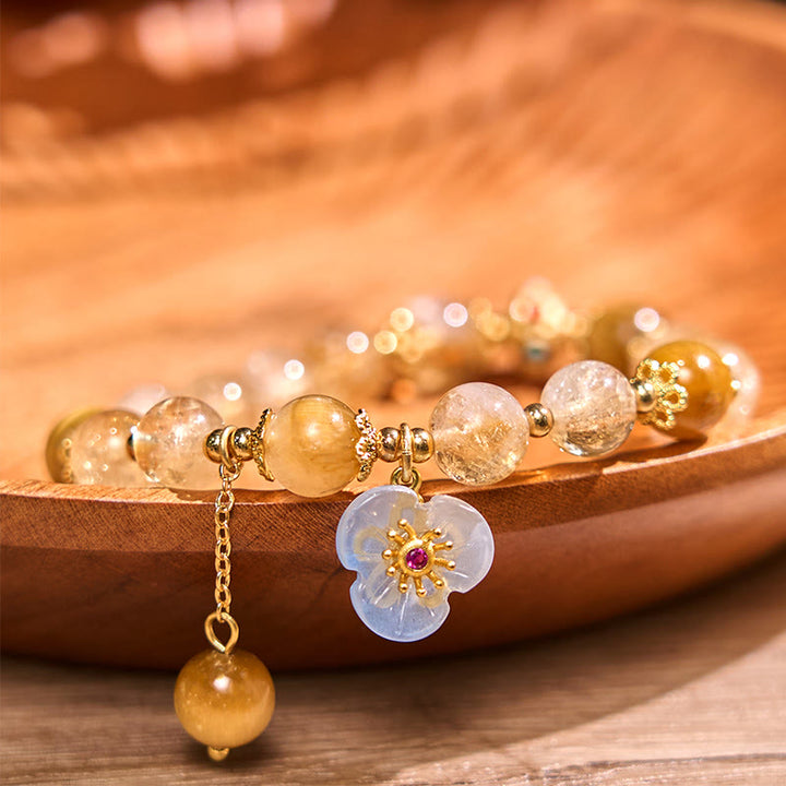 Buddha Stonesシトリン タイガーアイ フラワーチャーム 寛大さブレスレット