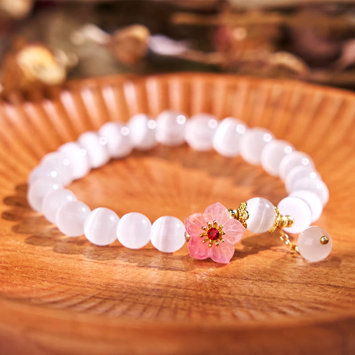 Buddha Stonesクリソベリルキャッツアイ ピンクフラワーサポートブレスレット