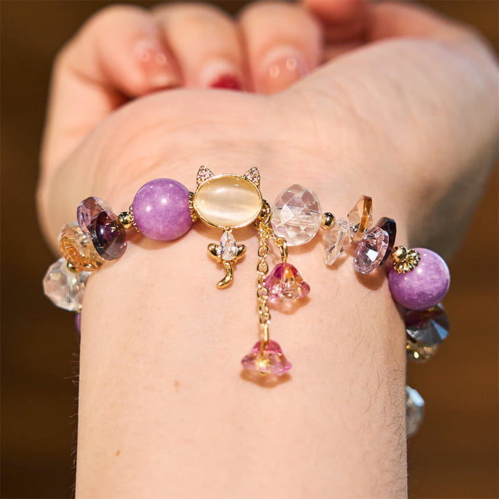 Buddha Stonesアメジストグリーンクリスタルレッドクリスタルキャットバランスブレスレット - image 5