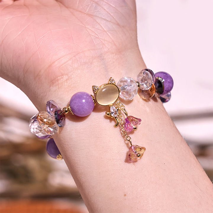 Buddha Stonesアメジストグリーンクリスタルレッドクリスタルキャットバランスブレスレット - image 4
