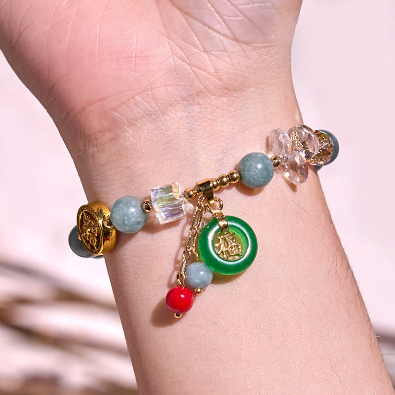 Buddha Stones ストロベリークォーツ＆翡翠 福チャーム付き ヒーリングブレスレット