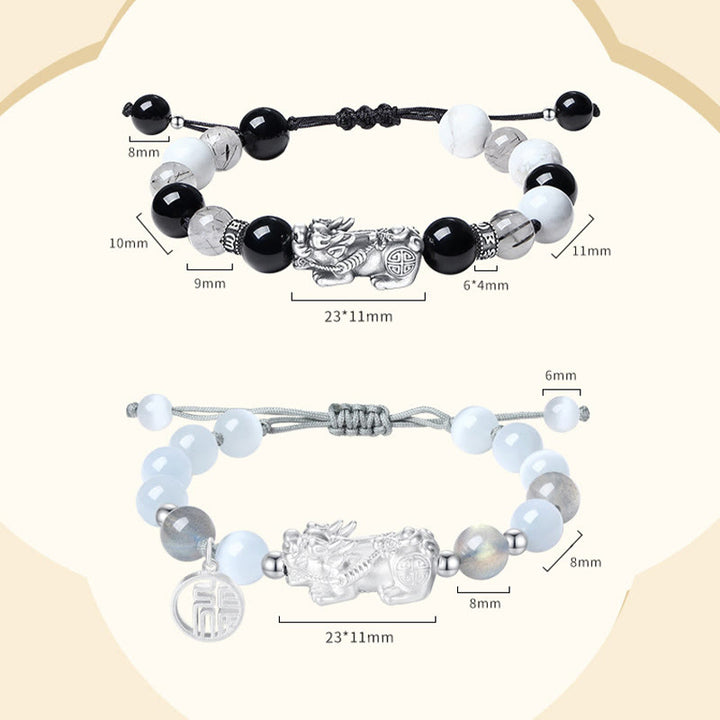 Buddha StonesPi Xiu 六つの真実の言葉 999 スターリングシルバー ブラックオブシディアン ホワイトターコイズ クリソベリル幸運ブレスレット - 2台のPC - image 17