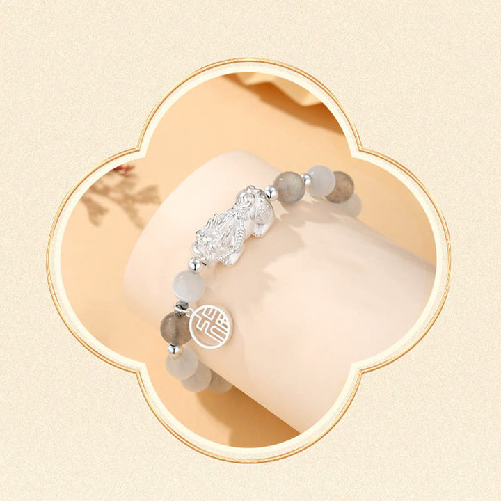 Buddha StonesPi Xiu 六つの真実の言葉 999 スターリングシルバー ブラックオブシディアン ホワイトターコイズ クリソベリル幸運ブレスレット - image 14