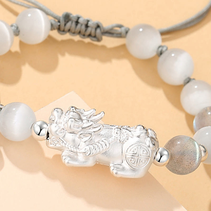 Buddha StonesPi Xiu 六つの真実の言葉 999 スターリングシルバー ブラックオブシディアン ホワイトターコイズ クリソベリル幸運ブレスレット - image 13