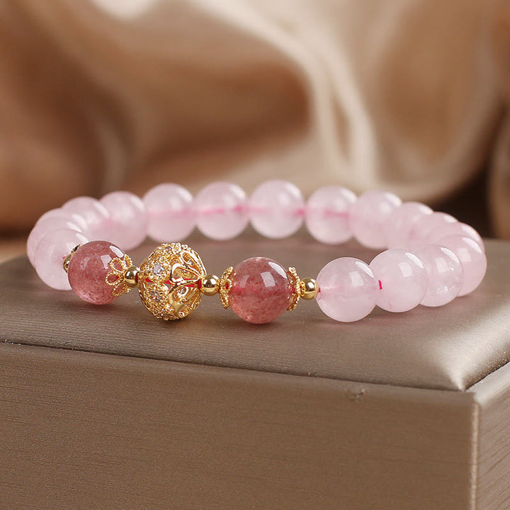Buddha Stonesピンククリスタル ストロベリークォーツ ラブブレスレット