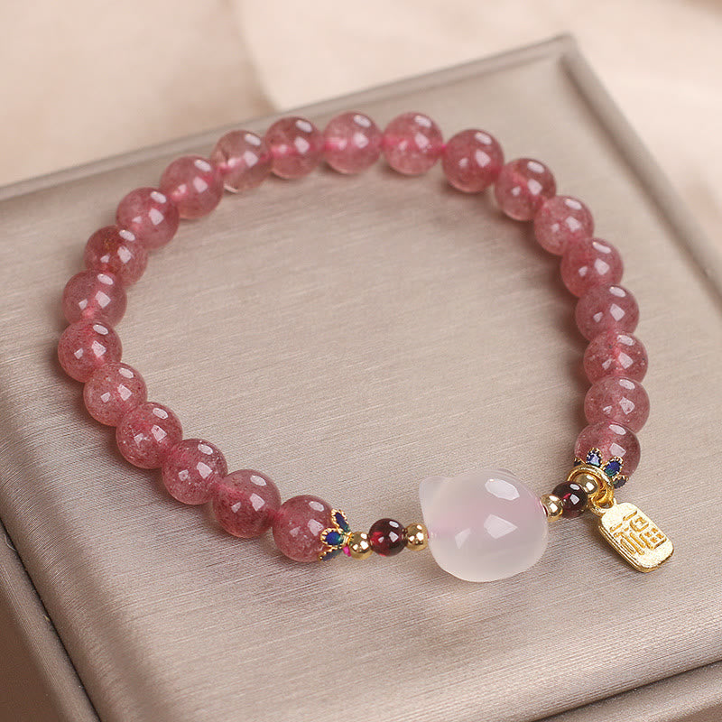 Buddha Stones ストロベリークォーツ×白翡翠 猫モチーフ 福チャーム 癒しのヒーリングブレスレット - image 10