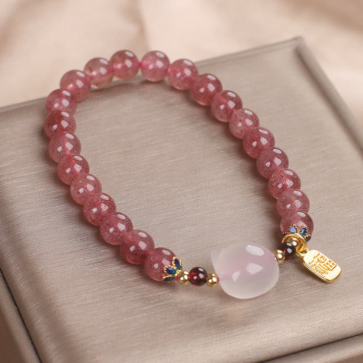 Buddha Stones ストロベリークォーツ×白翡翠 猫モチーフ 福チャーム 癒しのヒーリングブレスレット - image 9