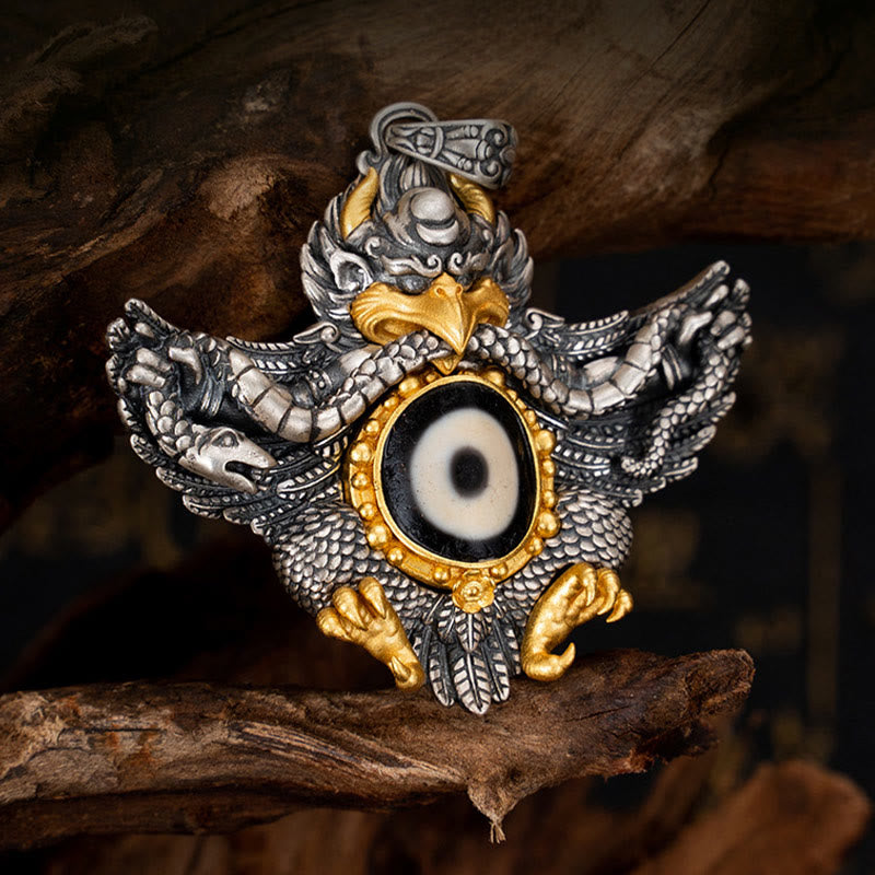 Buddha Stones925 スターリングシルバー チベット ガルーダ鳥 ビーズ 守護 ネックレス ペンダント - image 1