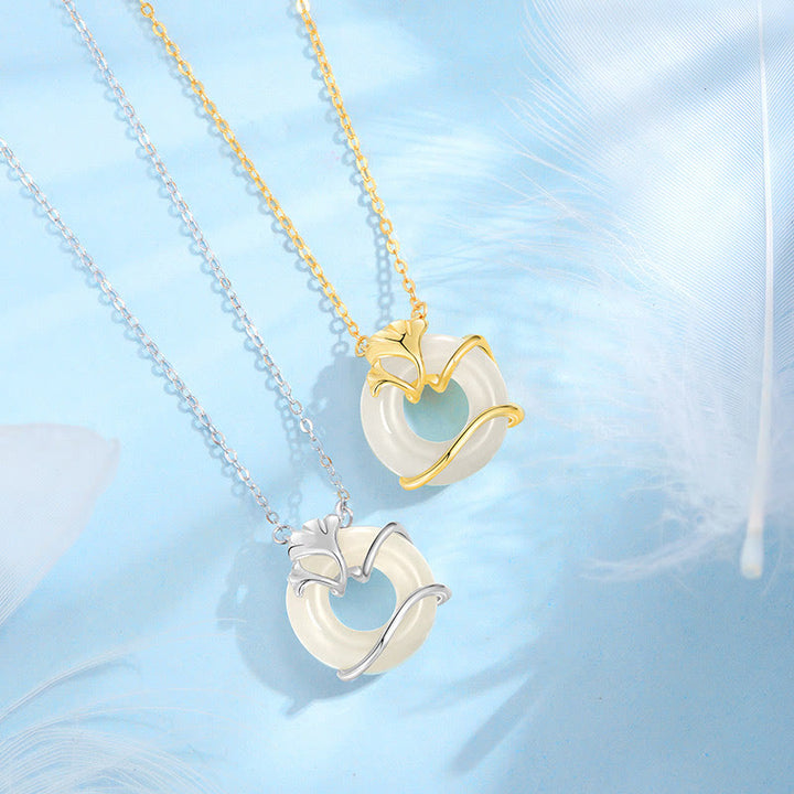 Buddha Stones和田翡翠 925スターリングシルバー ピース平和のお守りチャームイチョウの葉 ネックレス ペンダント - image 2