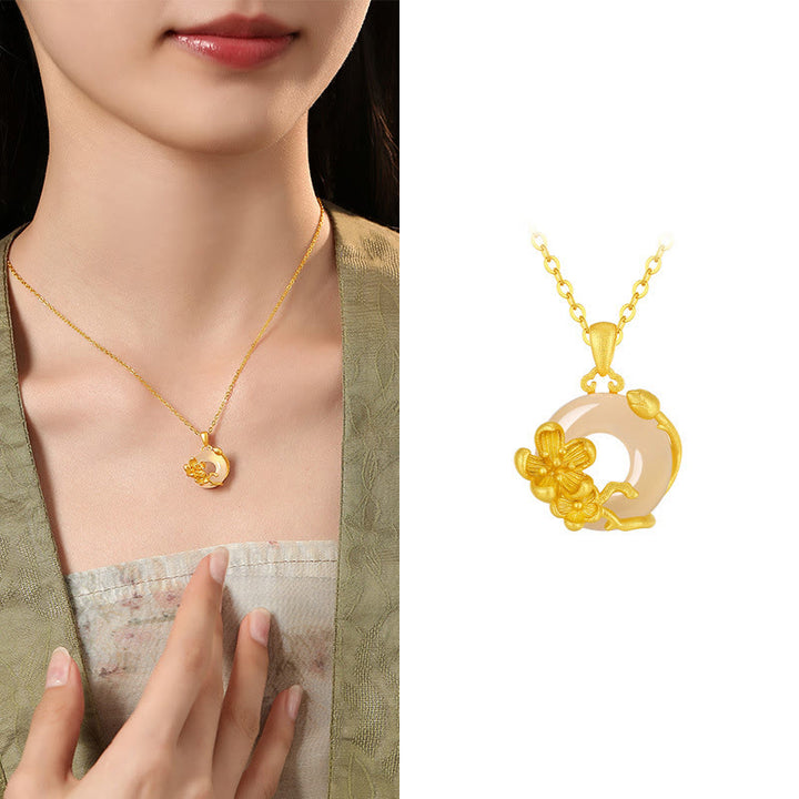 Buddha Stonesカルセドニー 925スターリングシルバー ピース平和のお守りチャームフラワーネックレスペンダント - 梅の花 - ゴールデン925スターリングシルバーカルセドニー - image 7