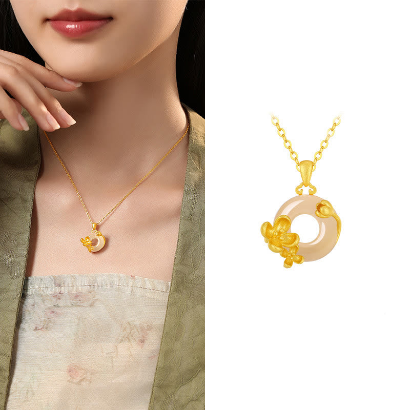Buddha Stonesカルセドニー 925スターリングシルバー ピース平和のお守りチャームフラワーネックレスペンダント - キンモクセイ - ゴールデン925スターリングシルバーカルセドニー - image 20