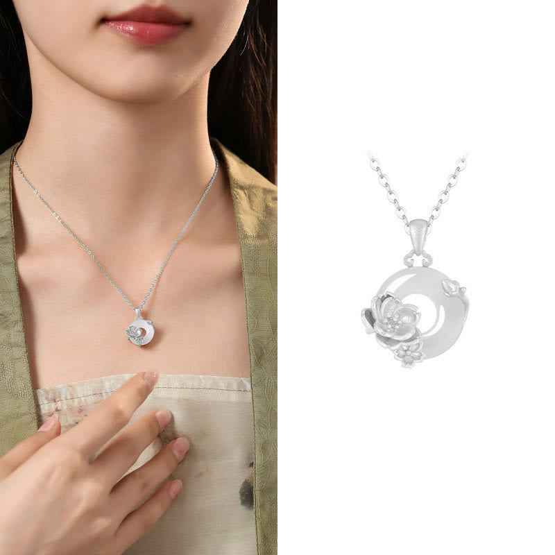 Buddha Stonesカルセドニー 925スターリングシルバー ピース平和のお守りチャームフラワーネックレスペンダント - 桃の花 - 925スターリングシルバーカルセドニー - image 31