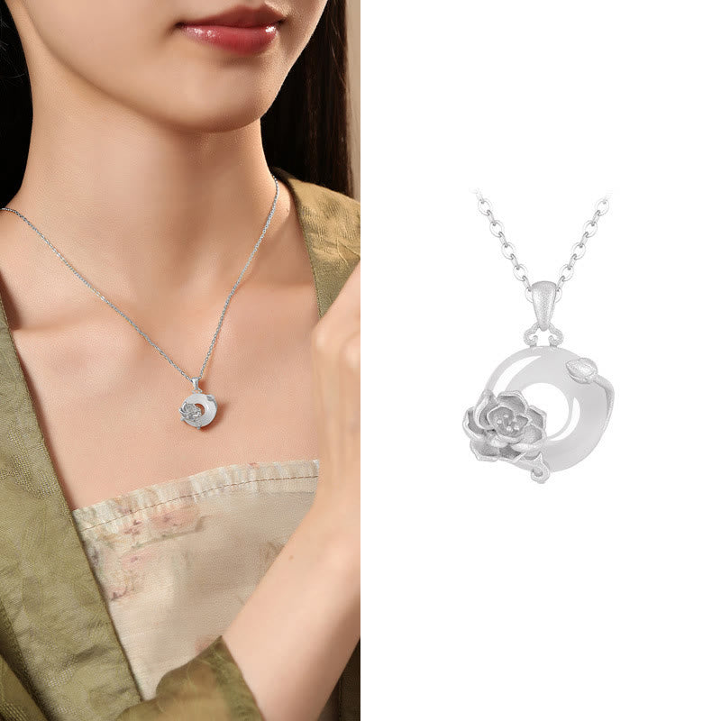 Buddha Stonesカルセドニー 925スターリングシルバー ピース平和のお守りチャームフラワーネックレスペンダント - 牡丹 - 925スターリングシルバーカルセドニー - image 32
