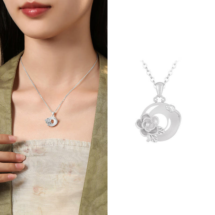 Buddha Stonesカルセドニー 925スターリングシルバー ピース平和のお守りチャームフラワーネックレスペンダント - カメリア - 925スターリングシルバーカルセドニー - image 39