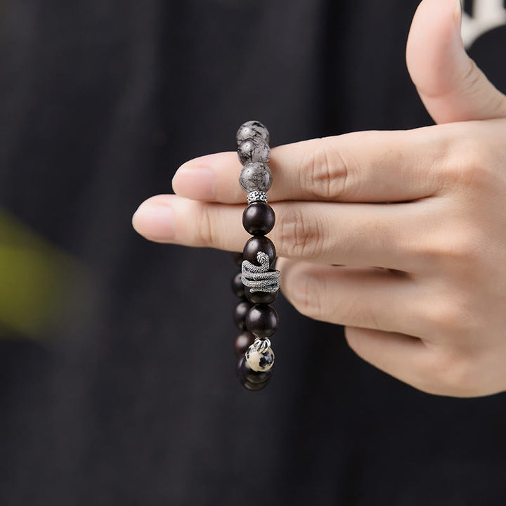 Buddha Stones黒檀ブラックルチルクォーツ 925スターリングシルバー 蛇年 バランスブレスレット - image 10