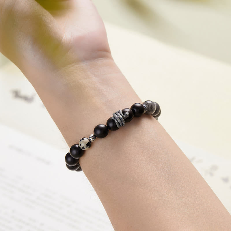 Buddha Stones黒檀ブラックルチルクォーツ 925スターリングシルバー 蛇年 バランスブレスレット - image 3