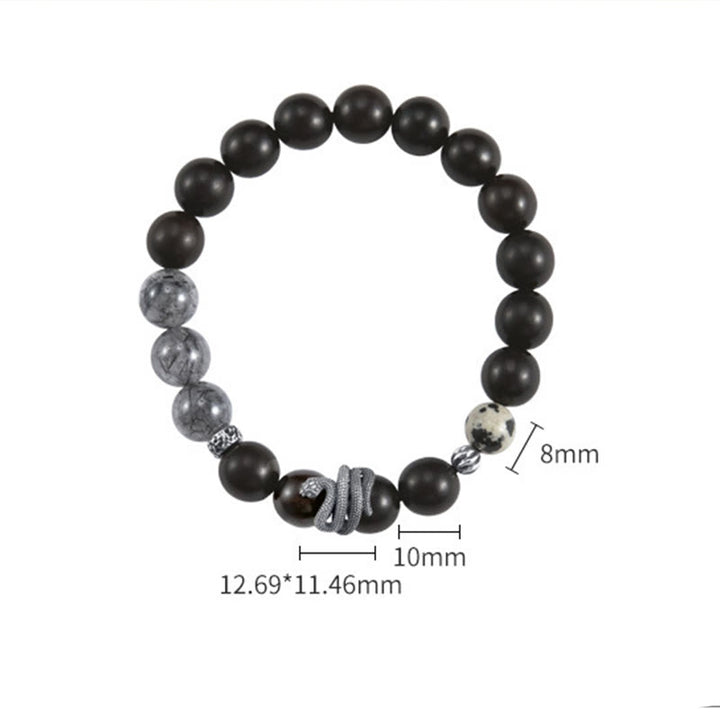 Buddha Stones黒檀ブラックルチルクォーツ 925スターリングシルバー 蛇年 バランスブレスレット - image 4