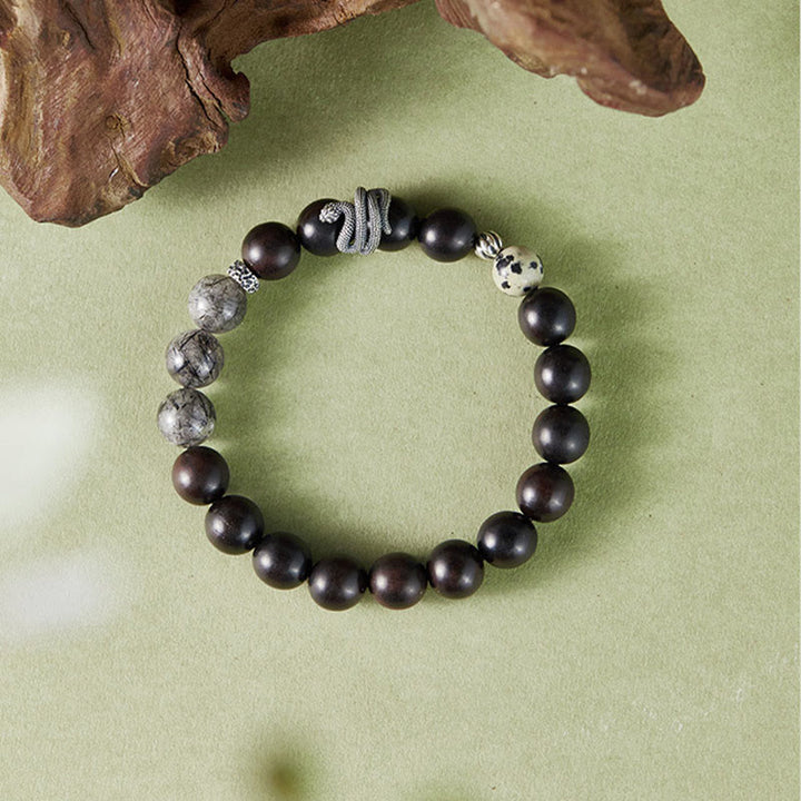 Buddha Stones黒檀ブラックルチルクォーツ 925スターリングシルバー 蛇年 バランスブレスレット - image 8