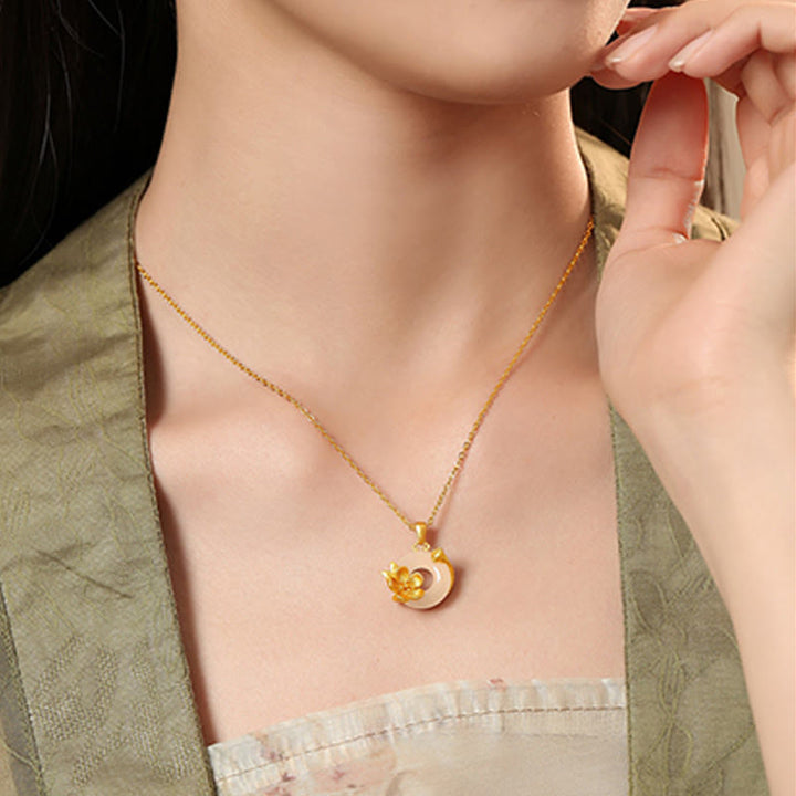 Buddha Stonesカルセドニー 925スターリングシルバー ピース平和のお守りチャームフラワーネックレスペンダント - image 2