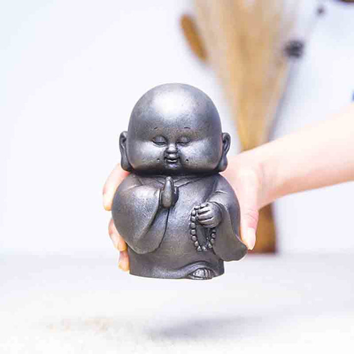 Buddha Stones手作り 小さな僧侶 鉄粉 錆 鋳造 樹脂 像 家の装飾