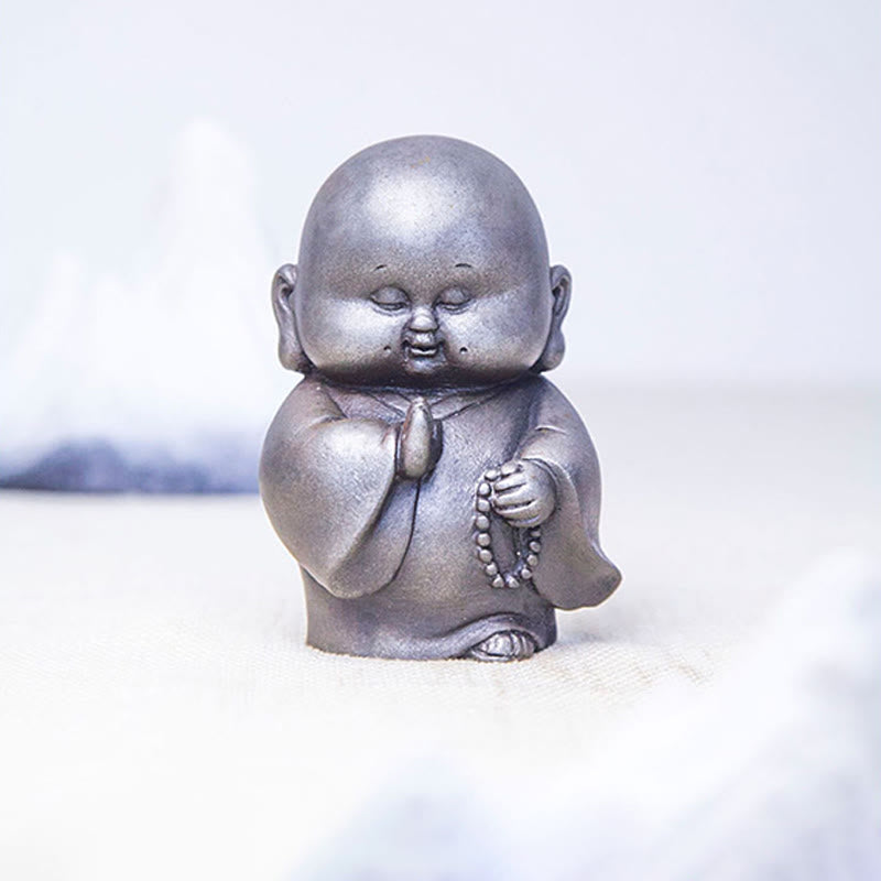 Buddha Stones手作り 小さな僧侶 鉄粉 錆 鋳造 樹脂 像 家の装飾