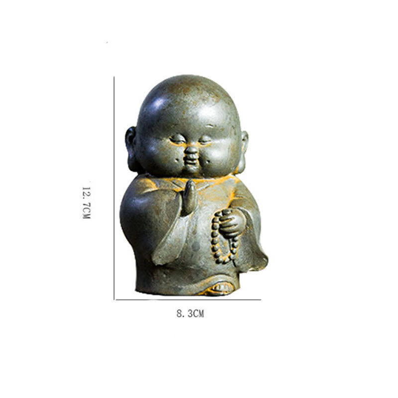 Buddha Stones手作り 小さな僧侶 鉄粉 錆 鋳造 樹脂 像 家の装飾