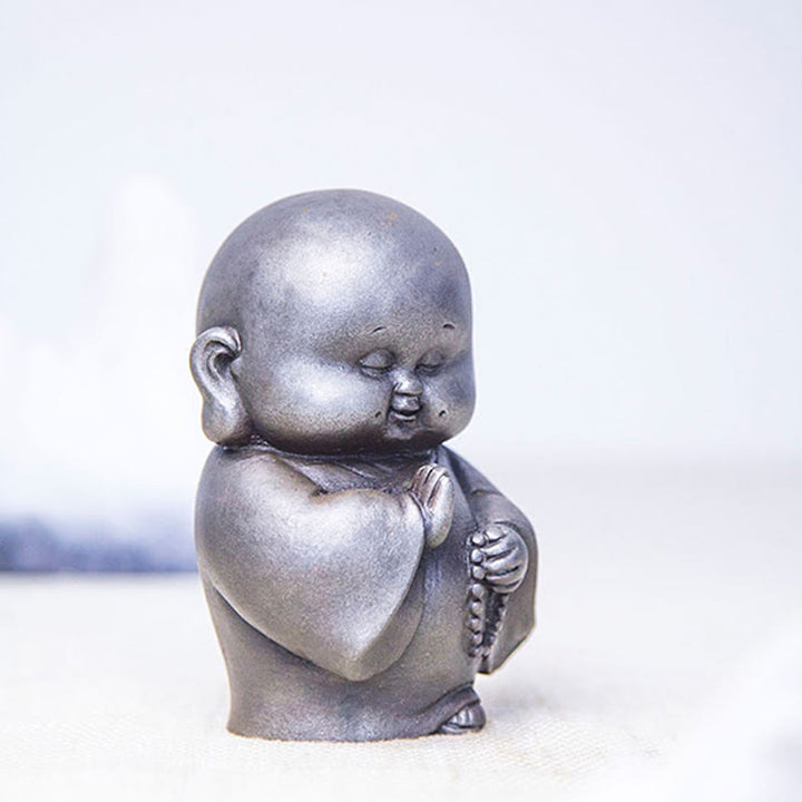 Buddha Stones手作り 小さな僧侶 鉄粉 錆 鋳造 樹脂 像 家の装飾