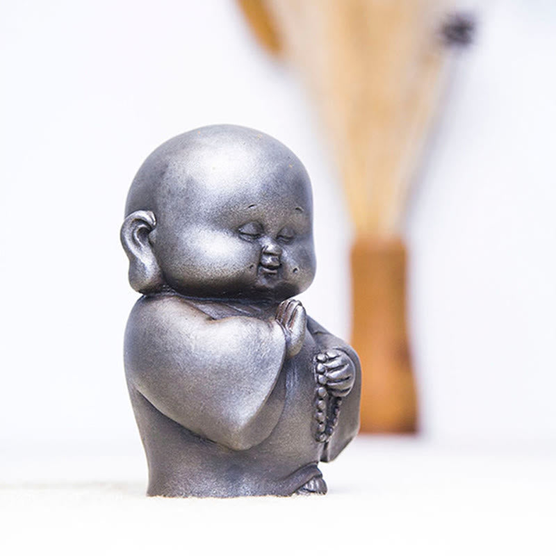 Buddha Stones手作り 小さな僧侶 鉄粉 錆 鋳造 樹脂 像 家の装飾
