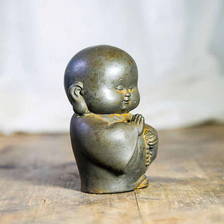 Buddha Stones手作り 小さな僧侶 鉄粉 錆 鋳造 樹脂 像 家の装飾