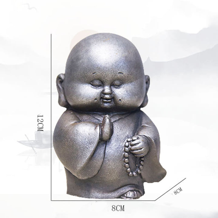 Buddha Stones手作り 小さな僧侶 鉄粉 錆 鋳造 樹脂 像 家の装飾