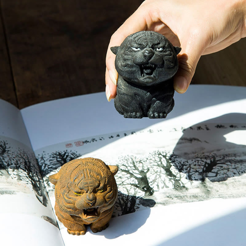 Buddha Stones手作り ミニ 咆哮する虎 鉄粉 錆 鋳造 樹脂 像 家の装飾