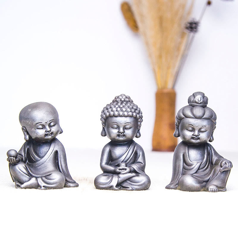Buddha Stones手作り地蔵観音観音観音菩薩如来鉄粉錆キャスト樹脂像家の装飾 - 磨き上げられたバージョン - 仏像3体セット - image 33