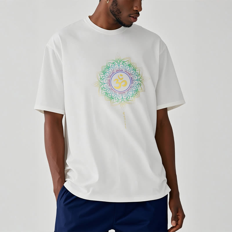 Buddha StonesOM イエローグリーン グラデーション ロータス コットン Tシャツ - image 13