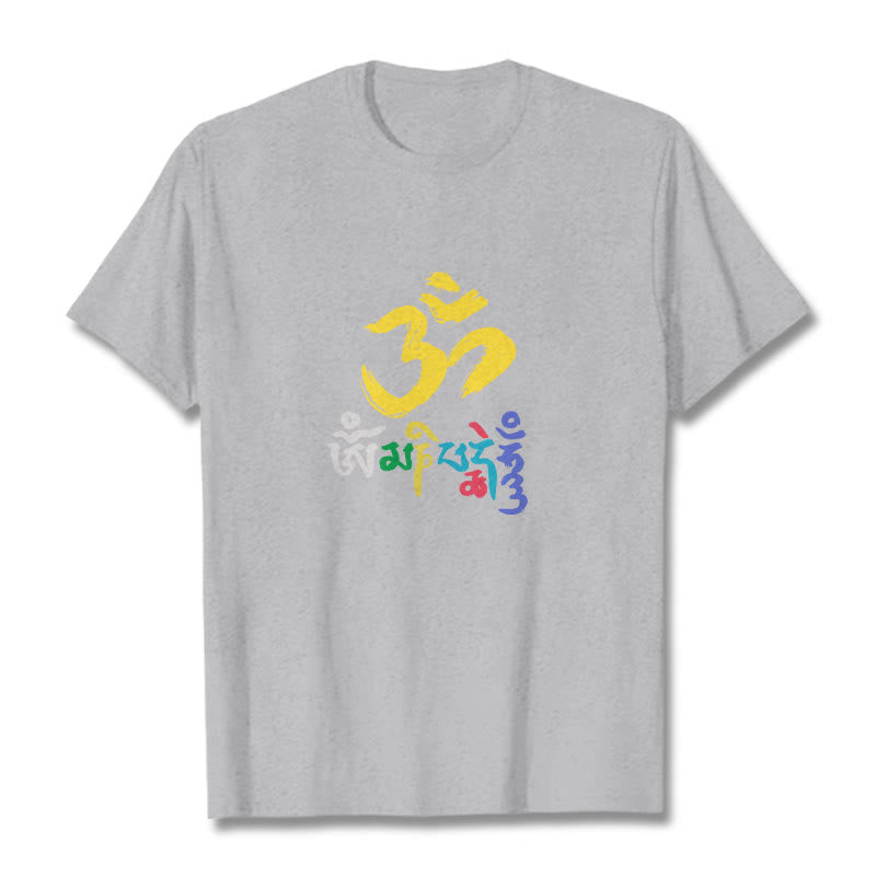 Buddha Stonesのカラフルなオーム・マニ・パドメ・フムのコットンTシャツ - ライトグレー - 2XL - image 18