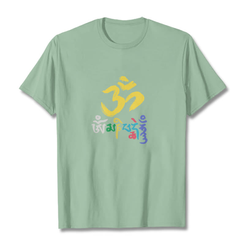 Buddha Stonesのカラフルなオーム・マニ・パドメ・フムのコットンTシャツ - ペールグリーン - 2XL - image 14