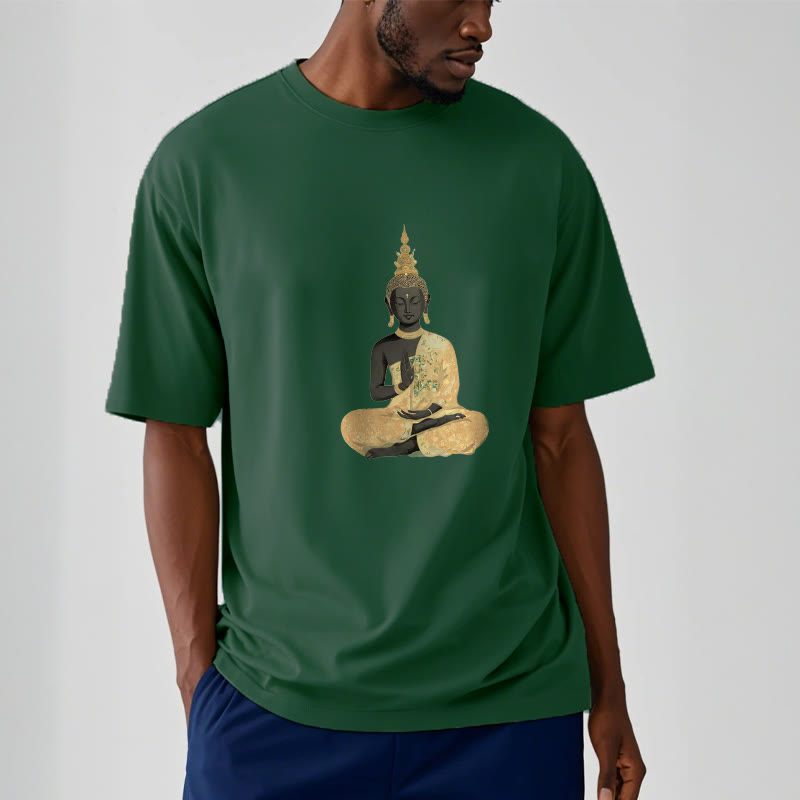 Buddha Stones、瞑想する仏陀の模様、コットンTシャツ - image 4