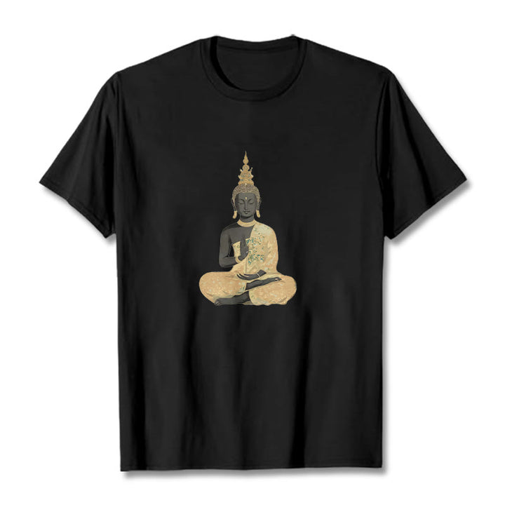 Buddha Stones、瞑想する仏陀の模様、コットンTシャツ - 黒 - 2XL - image 11