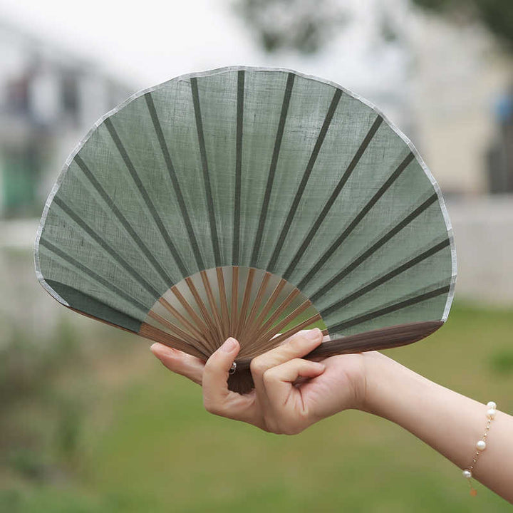 Buddha Stonesレトロ無地シェル型手持ち竹扇子
