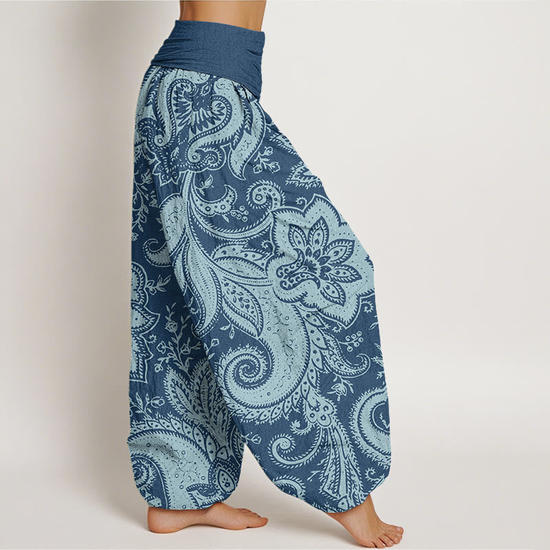 Buddha Stones、花、ペイズリー柄、レディース 伸縮性ウエスト ハーレムパンツ - image 1