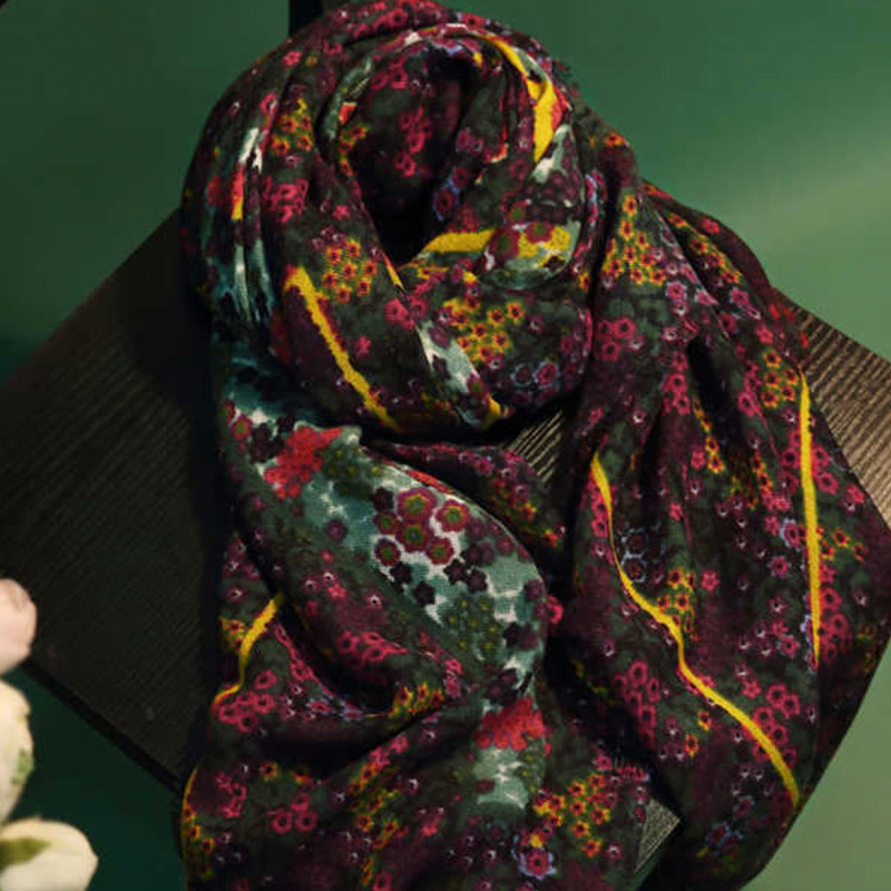 Buddha Stonesチベット ヴィンテージ 宮殿 油絵 花 ショール 冬 快適 旅行用 スカーフ ラップ - image 1