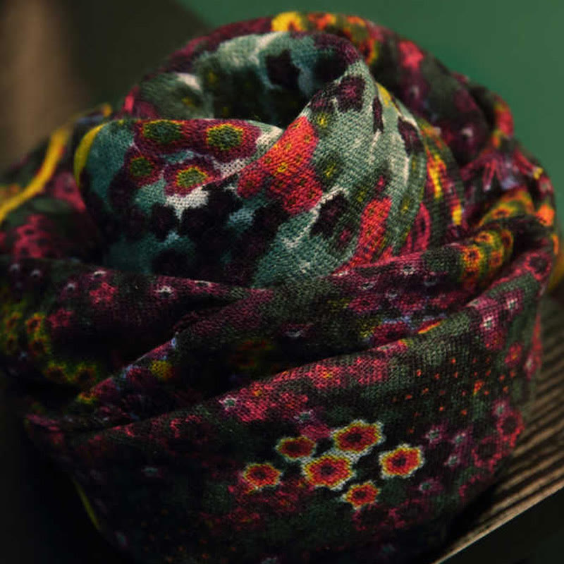 Buddha Stonesチベット ヴィンテージ 宮殿 油絵 花 ショール 冬 快適 旅行用 スカーフ ラップ - image 3