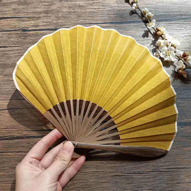 Buddha Stonesレトロ無地シェル型手持ち竹扇子 - ゴールド 22cm - image 21