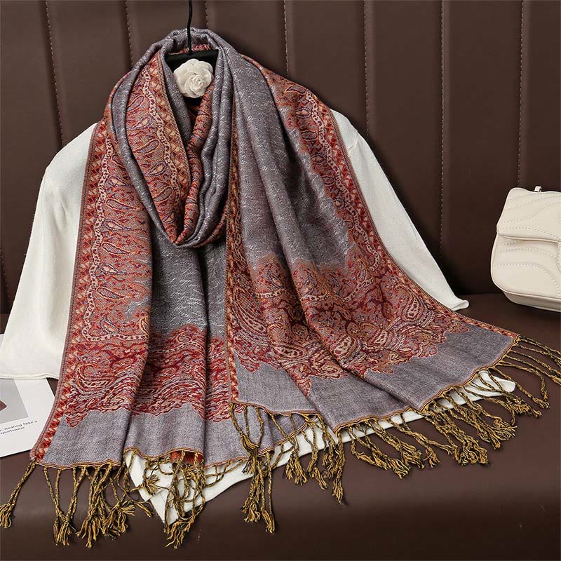 Buddha Stonesチベットカシュージャカード カラフルフラワープリント タッセルショール 秋冬 ソフト 暖かい スカーフ ラップ