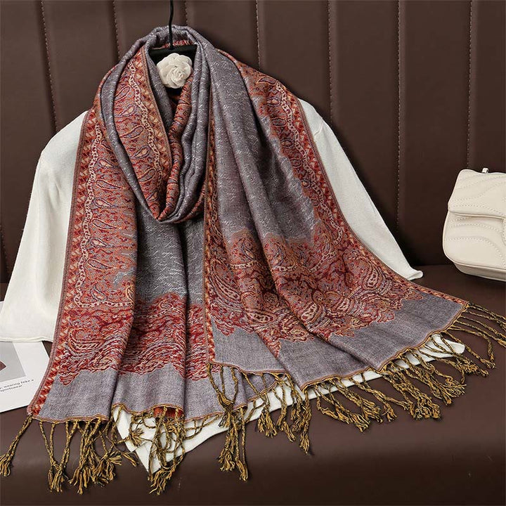 Buddha Stonesチベットカシュージャカード カラフルフラワープリント タッセルショール 秋冬 ソフト 暖かい スカーフ ラップ
