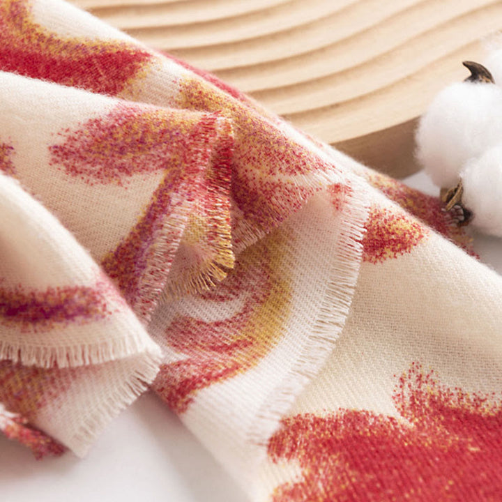 Buddha Stonesチベット赤花柄ショール 秋冬 ソフト 暖かい スカーフ ラップ - image 15